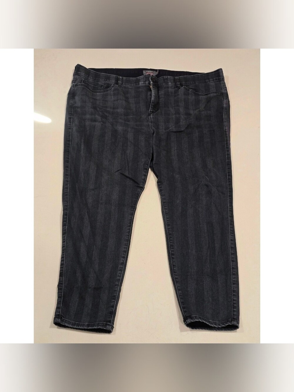 Used Plus Size 24 (3X) Charcoal Gray Striped Torrid Bombshell Skinny Jeans